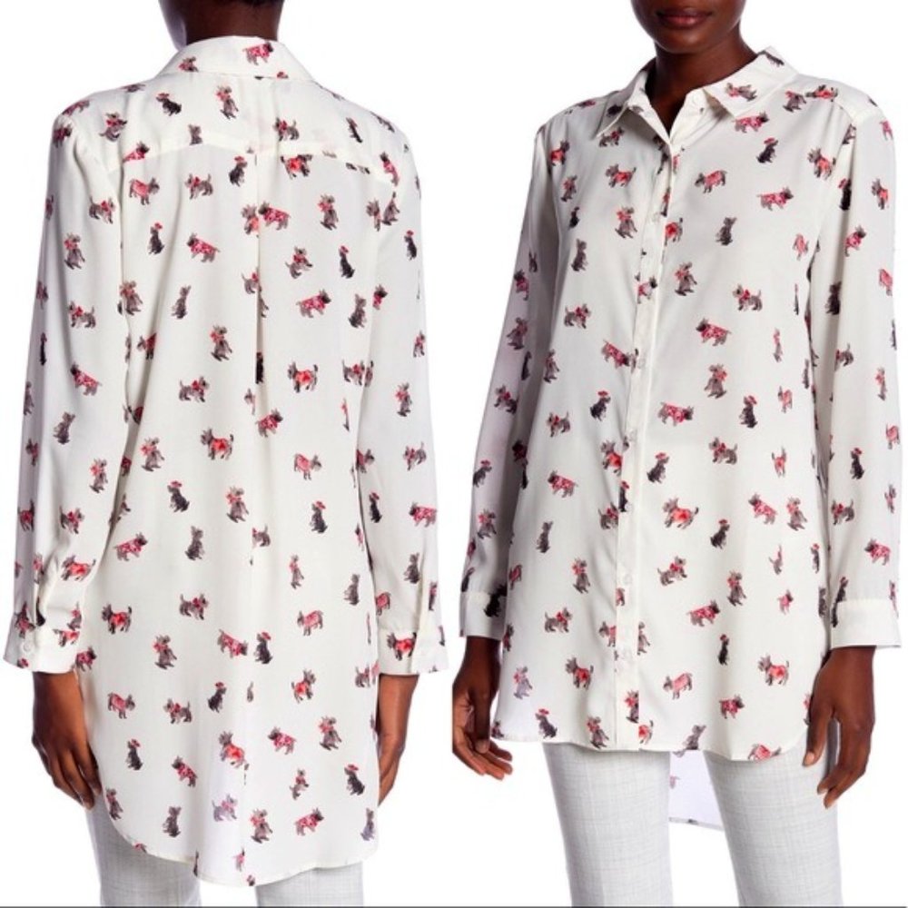 Scottish Terrier Dog Print Button Down Blo…